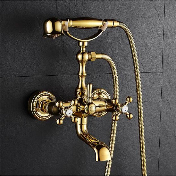 Nuovi rubinetti per vasca da bagno in ottone dorato di lusso rubinetto del bagno miscelatore rubinetto a parete tenuto in mano kit soffione doccia set di rubinetti doccia XT358