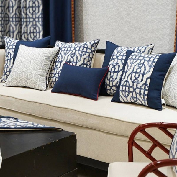 Fodera per cuscino Nordic Geometria Blu Lusso Jacquard Tiro Cuscini decorativi Copertura auto / cuscino Housse De Coussin Regalo tessile per la casa