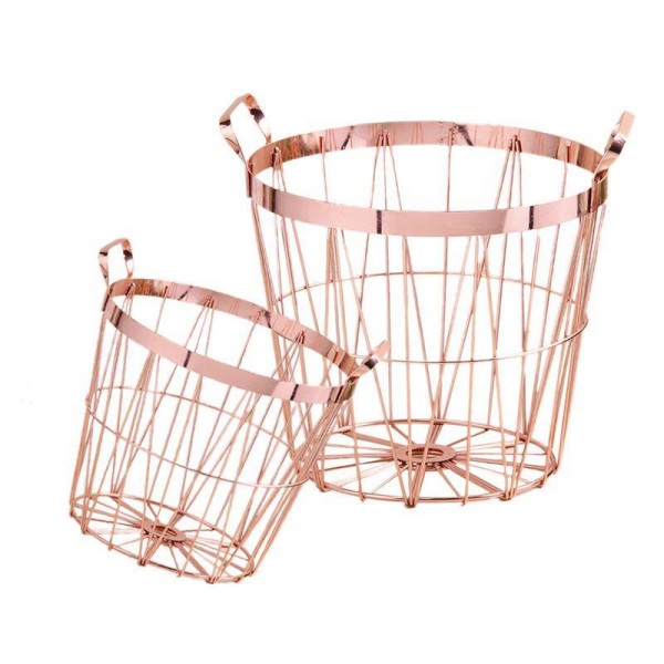 Cestino portabiancheria con manico in ferro battuto per cucina in oro rosa in stile nordico