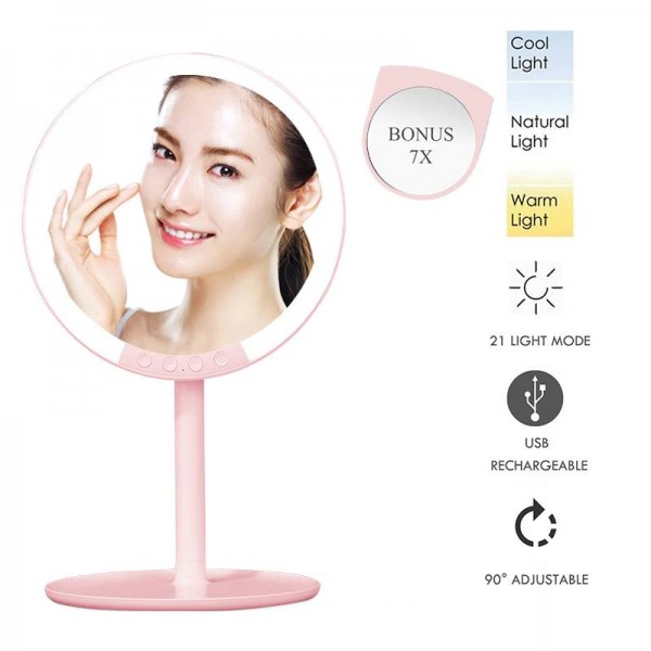 Professionale 7 pollici professionale da viaggio in piedi trucco specchio cosmetico 66 luci a LED dimmerabili 1x + mini 7x ingrandimento
