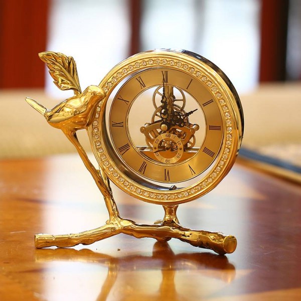 Orologio da scrivania in rame puro piccolo uccello europeo Orologio da scrivania artigianale in rame puro armadio da vino decorazione regalo decorazione creativa
