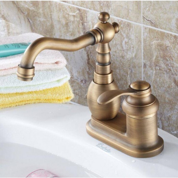 Rubinetti per lavabo monocomando in ottone antico per lavabo / 2 fori per lavabo girevole montati su piattaforma Rubinetti per lavabo XT962