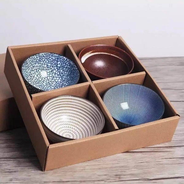 Set di 4 ciotole da pranzo in ceramica tradizionale giapponese 4.5 pollici 300ml Ciotole di riso in porcellana con confezione regalo Set da tavola Miglior regalo