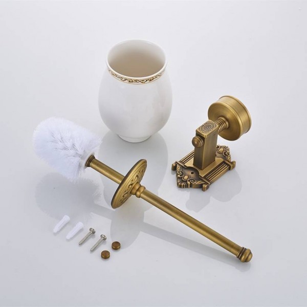 Portascopino Portaspazzolino da parete in ottone antico Porta WC in ceramica Accessori da bagno puliti Set di spazzole per WC 9130K