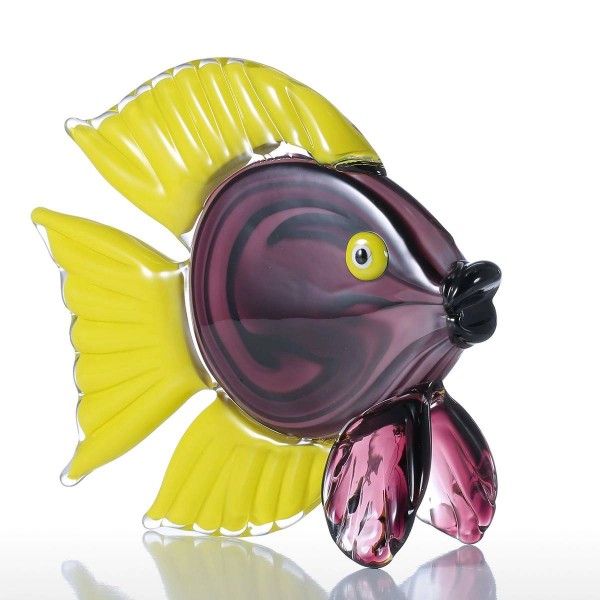Mestiere di vetro del regalo del favore dell'ornamento della figurina dell'animale domestico della figurina di vetro tropicale gialla del pesce per il Ministero degli Interni