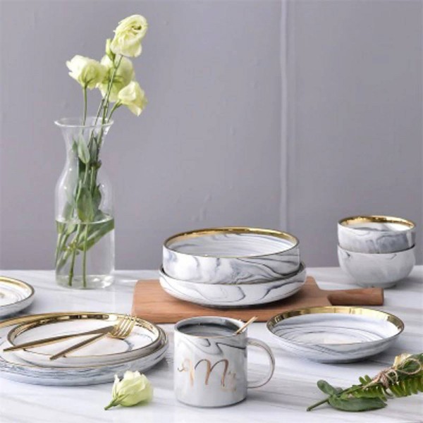 Set da pranzo ciotola in ceramica con osso superiore Set di scodelle per zuppa di famiglia in ceramica Phnom Penh serie di piatti in porcellana