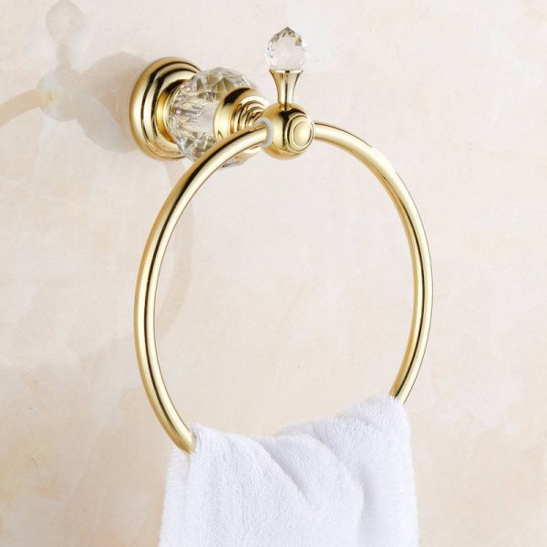 Portasciugamani Anelli portasciugamani in cristallo di lusso in ottone dorato Portasciugamani Porta asciugamani da bagno Accessori per il bagno Decorazione della casa Utile HK-23