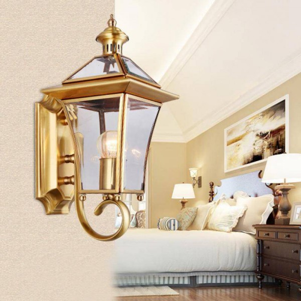 Impermeabile led E27 Yard luce giardino applique da parete applique balcone corridoio lampada da parete in rame paralume in vetro illuminazione interna / esterna