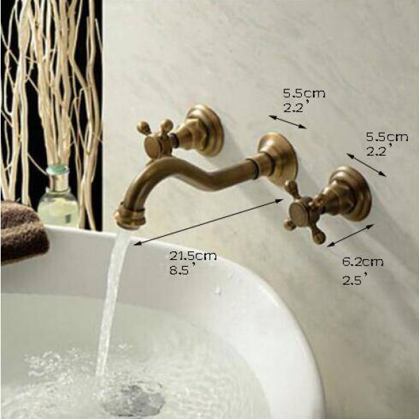 e vendita al dettaglio Miscelatori vasca da bagno in ottone antico 3 pezzi Lavandino Doppio maniglie Rubinetto lavabo a parete caldo e freddo XR-GZ-8208