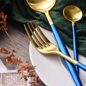Posate in acciaio inossidabile 18/10 di qualità Coltello da tavola Forchetta Stoviglie Set di posate in oro blu con confezione regalo Trasporto di goccia