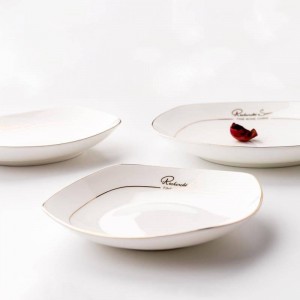 1 pz breve bordo in oro piatti di ossa stoviglie per la casa colazione pasticceria torta piatto spaghetti verdure piattino inviato amico