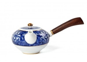 Teiera da 210 ml in ceramica blu e bianca in porcellana bianca Manico in ebano Pentola Bollitore per tè Cerimonia Bicchieri Decorazione per tè