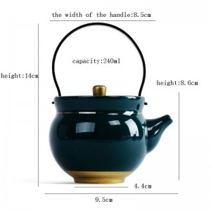 240 ml di porcellana verde scuro in ceramica teiera bordo oro Pu'er pentola set da tè Kung Fu impugnatura bollitore acqua no bollire