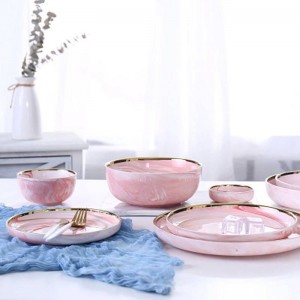 Set da 2 persone Piatto da pranzo in ceramica in marmo rosa Insalata di riso Tagliatelle Scodella Piatti da cucina Set di stoviglie Utensili da cucina