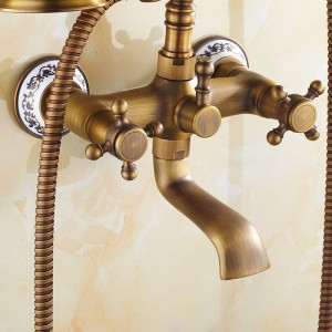 Rubinetto per vasca a 2 vie a parete in ottone antico Rubinetti per vasca da bagno Miscelatore per lavabo con doccetta Soffione per vasca e doccia