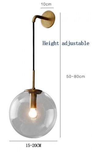 Lampada da parete a LED moderna nordica Paralume a sfera in vetro trasparente / grigio Camera da letto con specchio per il bagno Accanto alla lampada da parete Applique Illuminazione domestica