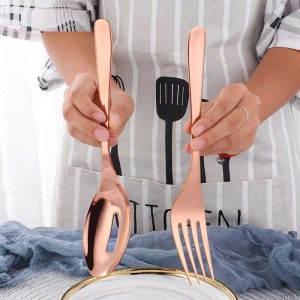 3 pezzi di grandi dimensioni da tavola Cucchiai da portata e forchetta Insalata Iridescent Rainbow 7 colori Colino da cucina in acciaio inossidabile
