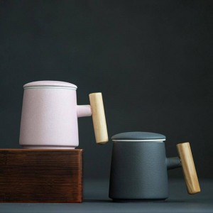 400ml di caffè tazza di ceramica creativa manico in legno tazza di latte tazza di acqua mano tazza di tè sensazione leggera uso intensivo