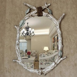 Specchio decorativo da parete ovale in legno imitazione legno ovale americano americano 60 cm x 85 cm Trucco specchio da parete