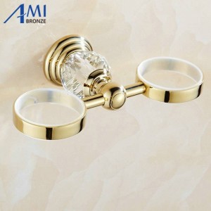 61 Crystal Series Porta spazzolino e portabicchieri in rame dorato lucido, rame, accessori per il bagno, mensola continentale