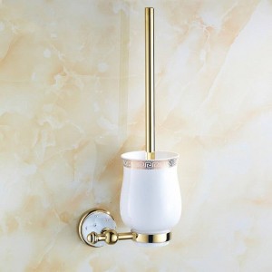 Portascopino serie 63GD in polacco dorato con accessori per il bagno in ottone massiccio diamantato