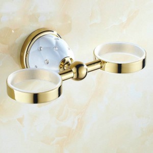 Portaspazzolino polacco dorato serie 63GD con diamante con portabicchieri Accessori bagno a parete con mensola a bicchiere