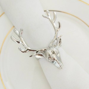 6pcs Anello portatovagliolo in cervo con testa di cervo in argento dorato Anello porta tovagliolo in metallo con fibbia in tessuto decorativo per bocca dell'hotel