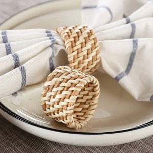 6 pz / set Tovagliolo ristorante di lusso solido hotel pieghevole bocca fiore stoffa e anello portatovagliolo in rattan fatto a mano