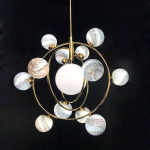 Art Deco Earth Gold Apparecchio a LED 110V 220V LED Lampada a sospensione in oro Lampada 7/13 Sfera in vetro Lampada a sospensione per soggiorno camera da letto