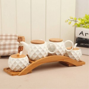 Bambù Legno Ceramica Condimento Sferico Vasetti per spezie Set per pentole Sale Pepe Agitatori Spruzzi di condimento Utensili da cucina
