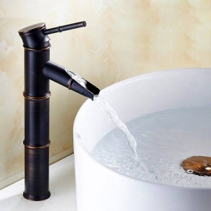 Rubinetti per lavabo Ottone nero Bambù alto arco Lavandino del bagno Rubinetto a cascata 1 leva olio sfregato bronzo rubinetti miscelatori a freddo caldo SY-028R