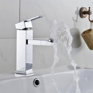 Rubinetti per lavabo Ottone Cromo Quadrato Lavandino del bagno Rubinetto Miscelatore monocomando bocca girevole WC Bagno Lavello Miscelatore Rubinetto per acqua 805-22