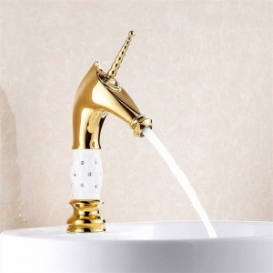 Rubinetti Lavabo Ottone Oro Ponte Bagno Lavandino Rubinetto Maniglia singola Euro Lusso Testa di cavallo Diamante Bagno Vanità Miscelatore Acqua Rubinetto 818K