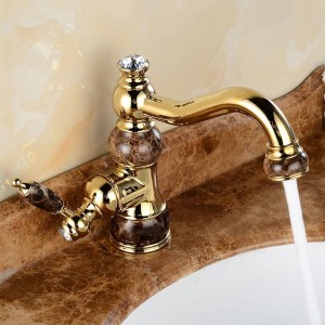 Rubinetti per lavabo Corpo in giada Torzira Cozinha in ottone con rubinetto in marmo Rubinetto monocomando per lavabo finitura oro Miscelatori per lavabo U-27