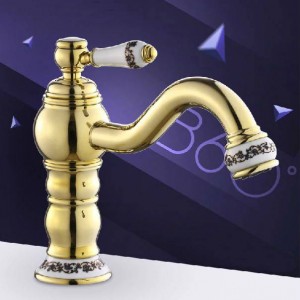 Rubinetti per bagno Miscelatori montati su piattaforma Finitura oro Rubinetto per lavabo in ottone Miscelatore monocomando per vasca da bagno Gru M-19