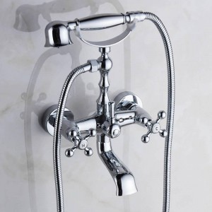 Rubinetto per vasca da bagno in ottone cromato Set doccia da bagno Supporto da parete in argento Rubinetti per doccia a pioggia Set da bagno miscelatore per doccia torneiras G021