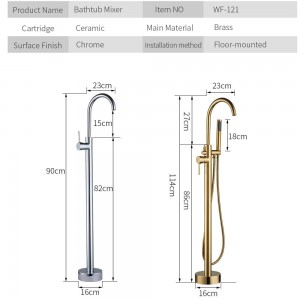 Rubinetto per vasca Ottone Cromo Montaggio a pavimento Rubinetto per bagno Rubinetto girevole Maniglia per vasca monocomando Filler Doccetta Spruzzatore Miscelatore Rubinetto 6021