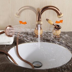 Rubinetto per vasca da bagno in ottone con ponte dorato Rubinetto per lavandino da bagno Set 3 pezzi Miscelatore per lavabo da doccia in ceramica con diamante in ceramica XR8212