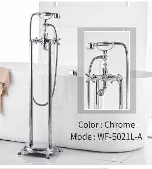 Rubinetti per vasca Lusso Ottone Oro Bagno Rubinetto per doccia Pioggia Palmare Supporto da pavimento Euro Telefono Bagno Doccia Miscelatore Rubinetto LAD-5021L