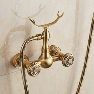 Rubinetti per vasca Rubinetti per doccia in rame antico sospeso per vasca Doccia in ottone massiccio per bagno con set doccia di supportoXT393