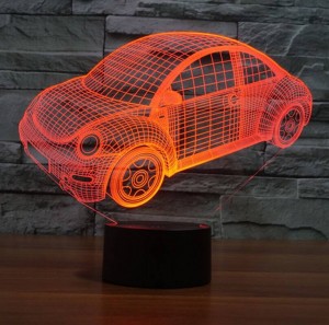 Lampada da illusione 3D per auto Beatles, luce notturna a LED con interruttore a sfioramento USB Gradiente colorato L'acrilico incide la luce notturna creativa visiva 3D