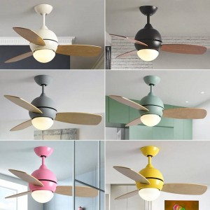 Moderno e semplice ventilatore a soffitto colorato con luce macaron camera dei bambini soggiorno LED tre PC Ventilatore a foglia in legno con luce