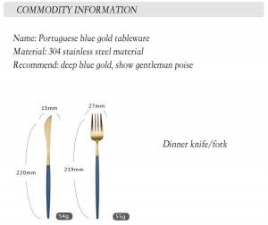 Set di posate in oro blu Set di stoviglie per alimenti in acciaio inossidabile occidentale in acciaio inossidabile 304 Set di stoviglie per coltelli da bistecca a forchetta Trasporto di goccia
