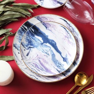 Bone Food Plate Intarsio in oro Piatto da pranzo Piatti da bistecca in marmo nordico Articoli per la casa da tavola Tazza da caffè in ceramica Tazza da latte Trasporto di goccia