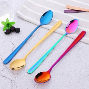 Cucchiaio da gelato in acciaio inossidabile da 8 pezzi Cucchiaio arcobaleno iridescente Manico lungo Dessert Tè Caffè Scoop color oro