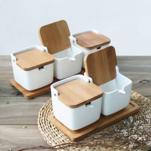 ceramica Coperchio di bambù Cucina barattolo di spezie Creativo Salsa lattine sale zucchero pepe Scatola di condimento per serbatoio di stoccaggio