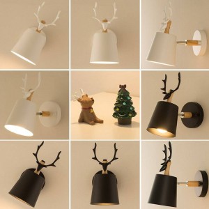 Camera dei bambini novità Testa di cervo Lampada da parete in legno Lampada da comodino Lampade da parete moderne Tv Sfondo palchi Applique Applique Led