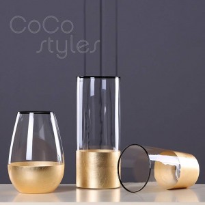 Vaso InsFashion in vetro trasparente super lusso con base in ottone per decorazioni di hotel di alta classe e uso floreale