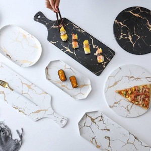 Creativo Stripe Marmo Grande Rettangolo E Piatto Rotondo In Ceramica Pizza Stoviglie Stoviglie Sushi Di Porcellana