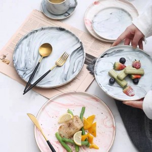 Piatti di ceramica marmorizzati creativi Vassoio di frutta Piatti per torta Piatto da bistecca Stoviglie Piatto da colazione Piatto rotondo Stoviglie Cucina di casa